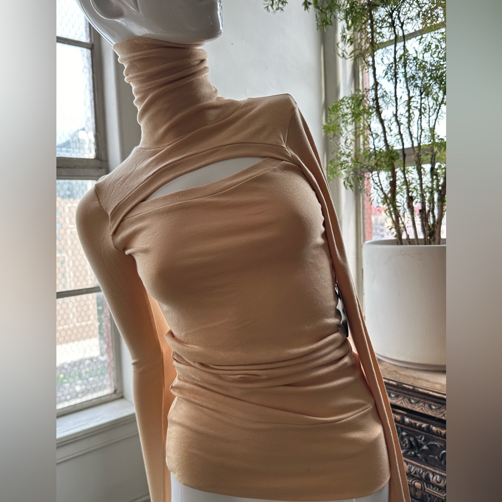 Turtleneck Peekaboo front muted Light Yellow Natural soft fabric Skinny sweater
